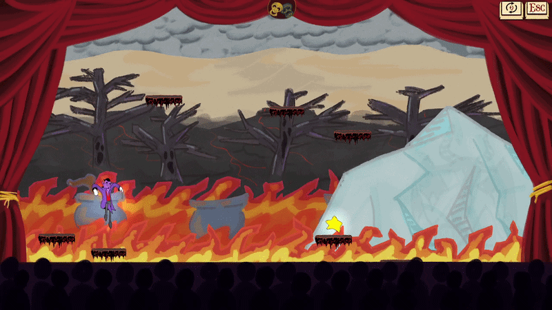Animated gameplay from COMEDIA showing its theatrical platforming